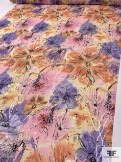 Watercolor Floral Printed Burnout Chiffon - Pinks / Lavender / Burnt Coral / Yellow -Fabrics And Fabrics Store 14615 6