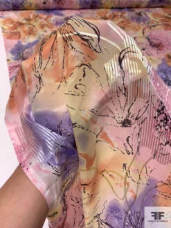 Watercolor Floral Printed Burnout Chiffon - Pinks / Lavender / Burnt Coral / Yellow -Fabrics And Fabrics Store 14615 7