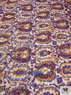 Ethnic Printed Silk Chiffon With Lurex Pinstripes - Purple / Periwinkle / Orange / Yellow / Nude -Fabrics And Fabrics Store 14617 3