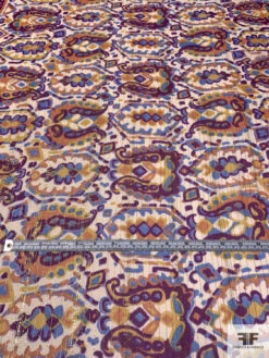 Ethnic Printed Silk Chiffon With Lurex Pinstripes - Purple / Periwinkle / Orange / Yellow / Nude -Fabrics And Fabrics Store 14617 4