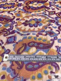 Ethnic Printed Silk Chiffon With Lurex Pinstripes - Purple / Periwinkle / Orange / Yellow / Nude -Fabrics And Fabrics Store 14617 5