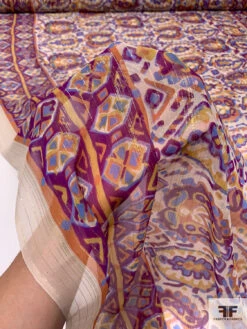 Ethnic Printed Silk Chiffon With Lurex Pinstripes - Purple / Periwinkle / Orange / Yellow / Nude -Fabrics And Fabrics Store 14617 7