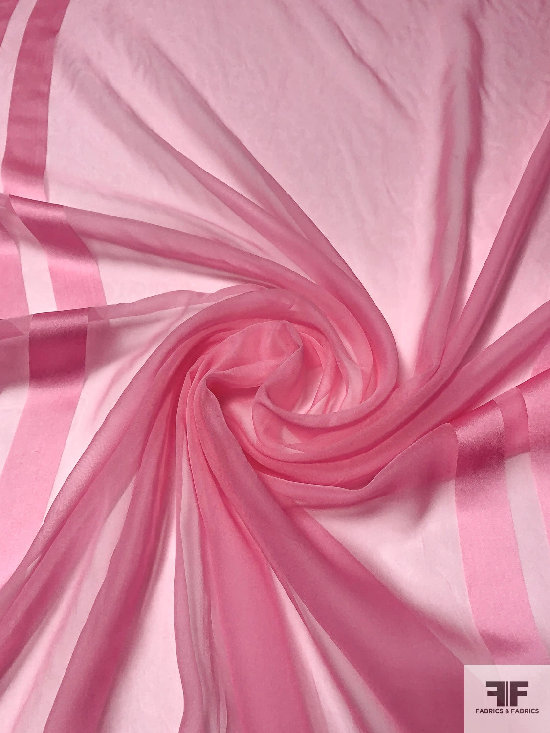 Double-Border Pattern Satin Striped Burnout Silk Chiffon - Pink 6 Double-Border Pattern Satin Striped Burnout Silk Chiffon - Pink - Image 4