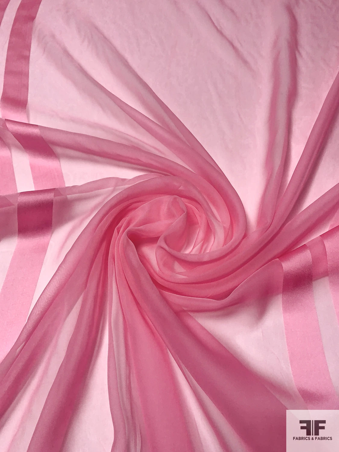 Double-Border Pattern Satin Striped Burnout Silk Chiffon - Pink 5 Double-Border Pattern Satin Striped Burnout Silk Chiffon - Pink - Image 3