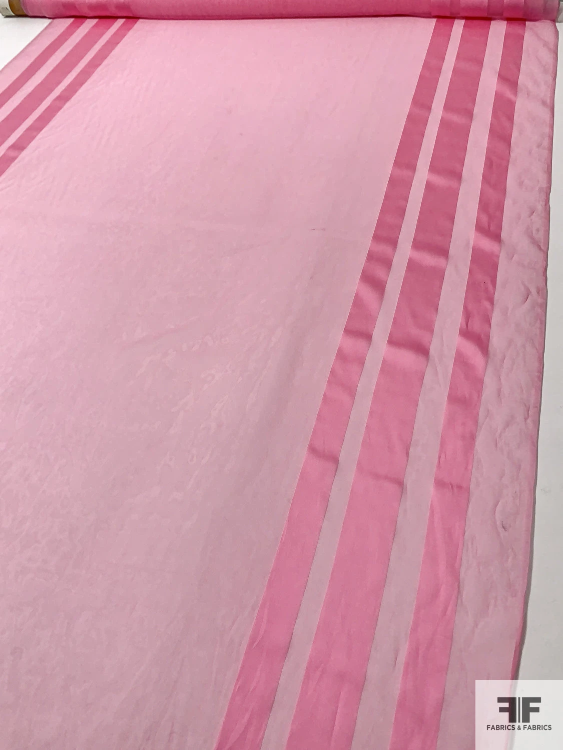 Double-Border Pattern Satin Striped Burnout Silk Chiffon - Pink 3 Double-Border Pattern Satin Striped Burnout Silk Chiffon - Pink