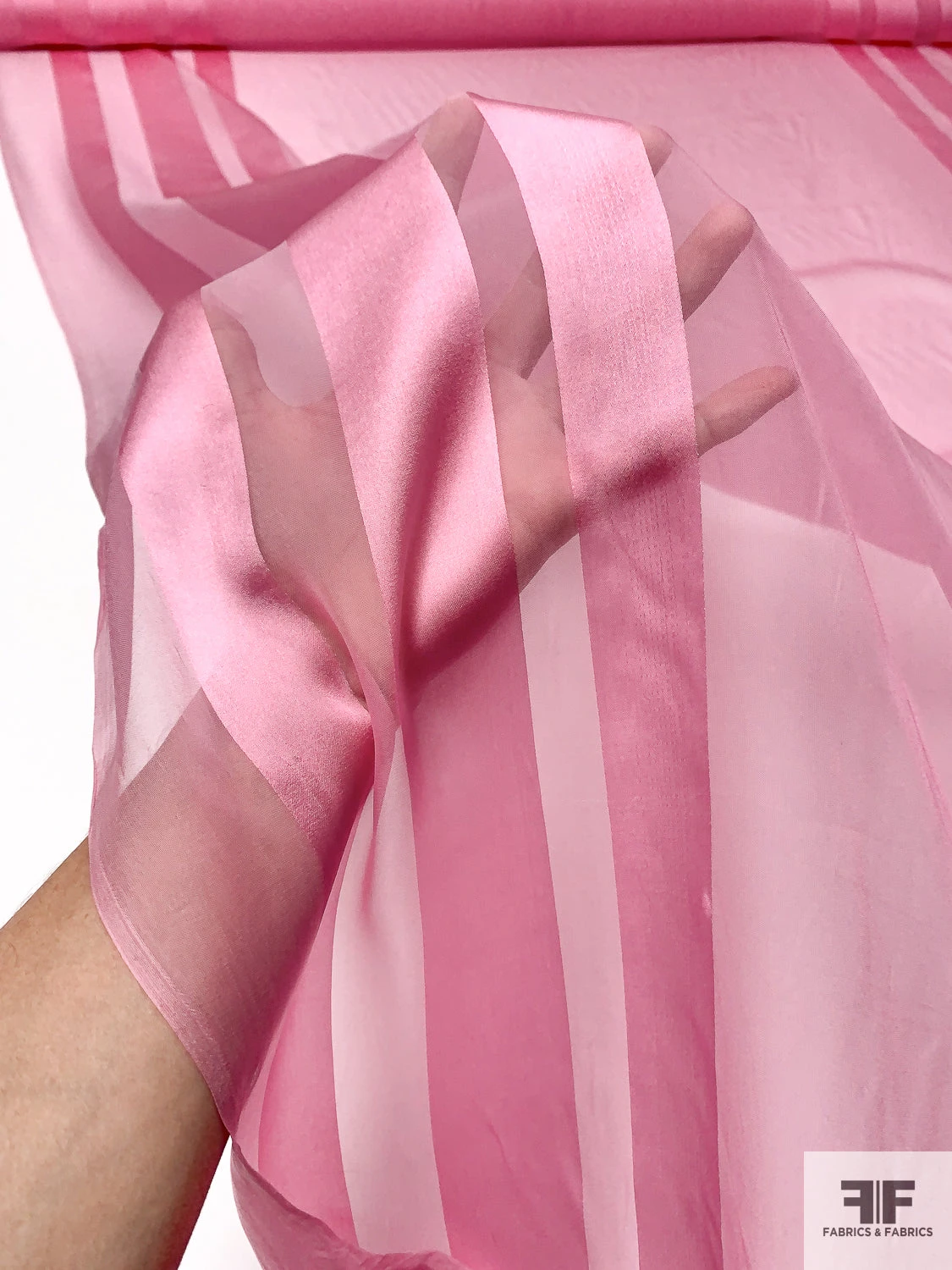 Double-Border Pattern Satin Striped Burnout Silk Chiffon - Pink 4 Double-Border Pattern Satin Striped Burnout Silk Chiffon - Pink - Image 2