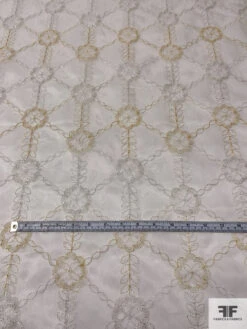 Floral And Leaf Embroidered Silk Organza With Lurex Detailing - Ivory / Silver / Gold -Fabrics And Fabrics Store 14653 5