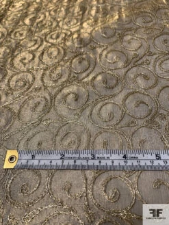 Metallic Organza With Swirl Metallic Thread Embroidery - Brass / Gold -Fabrics And Fabrics Store 14659 6
