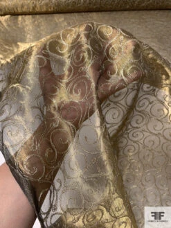 Metallic Organza With Swirl Metallic Thread Embroidery - Brass / Gold -Fabrics And Fabrics Store 14659 8