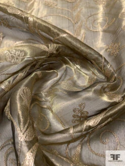 Metallic Organza With Vine Metallic Thread Embroidery - Gold / Black 13 Metallic Organza With Vine Metallic Thread Embroidery - Gold / Black -Fabrics And Fabrics Store 14660 3