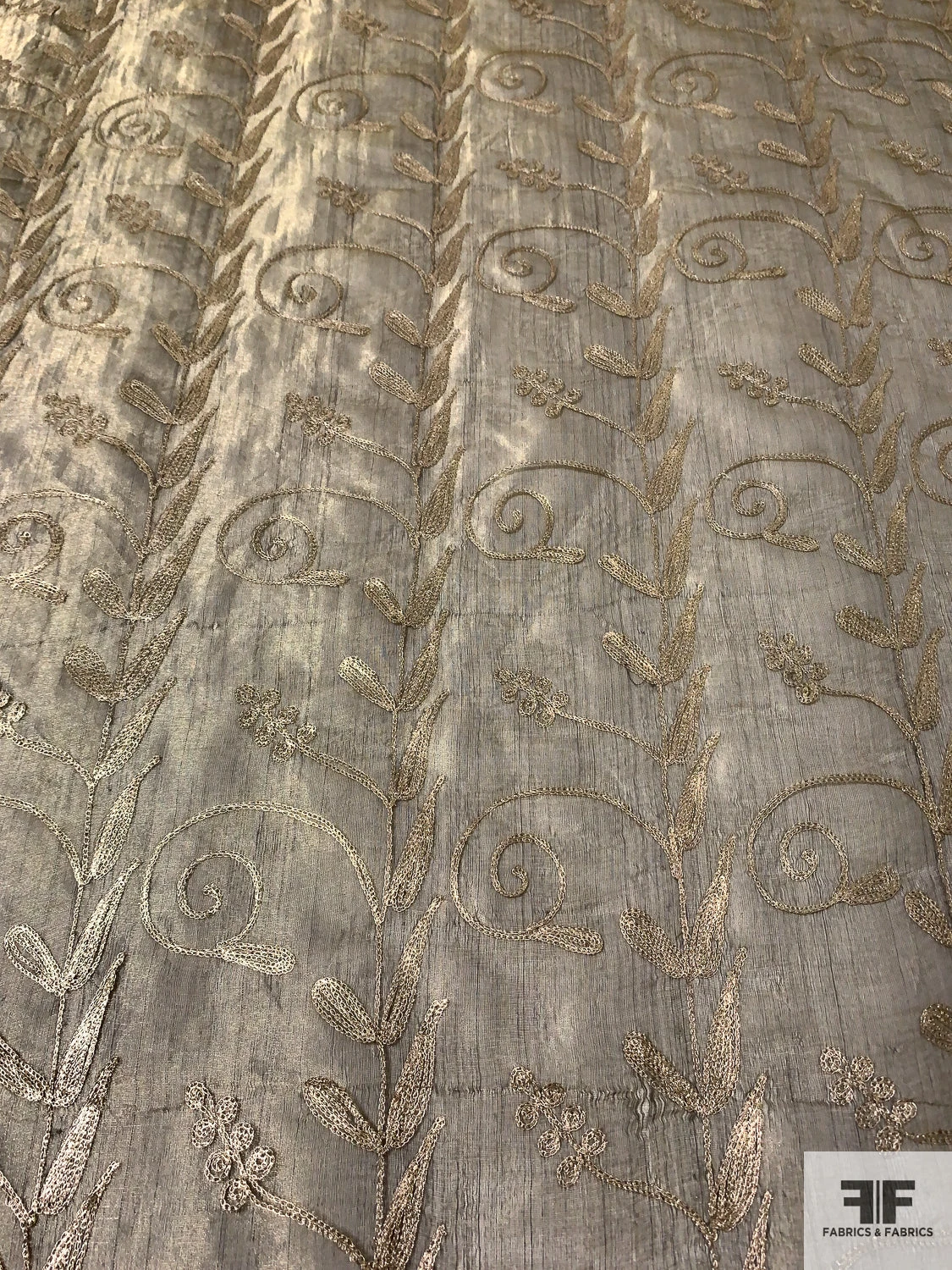 Metallic Organza With Vine Metallic Thread Embroidery - Gold / Black 7 Metallic Organza With Vine Metallic Thread Embroidery - Gold / Black - Image 5