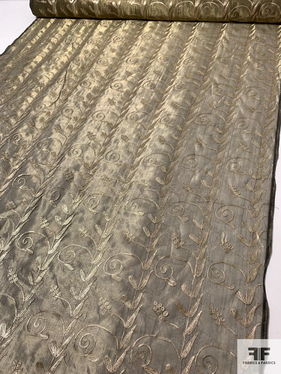 Metallic Organza With Vine Metallic Thread Embroidery - Gold / Black 10 Metallic Organza With Vine Metallic Thread Embroidery - Gold / Black - Image 8