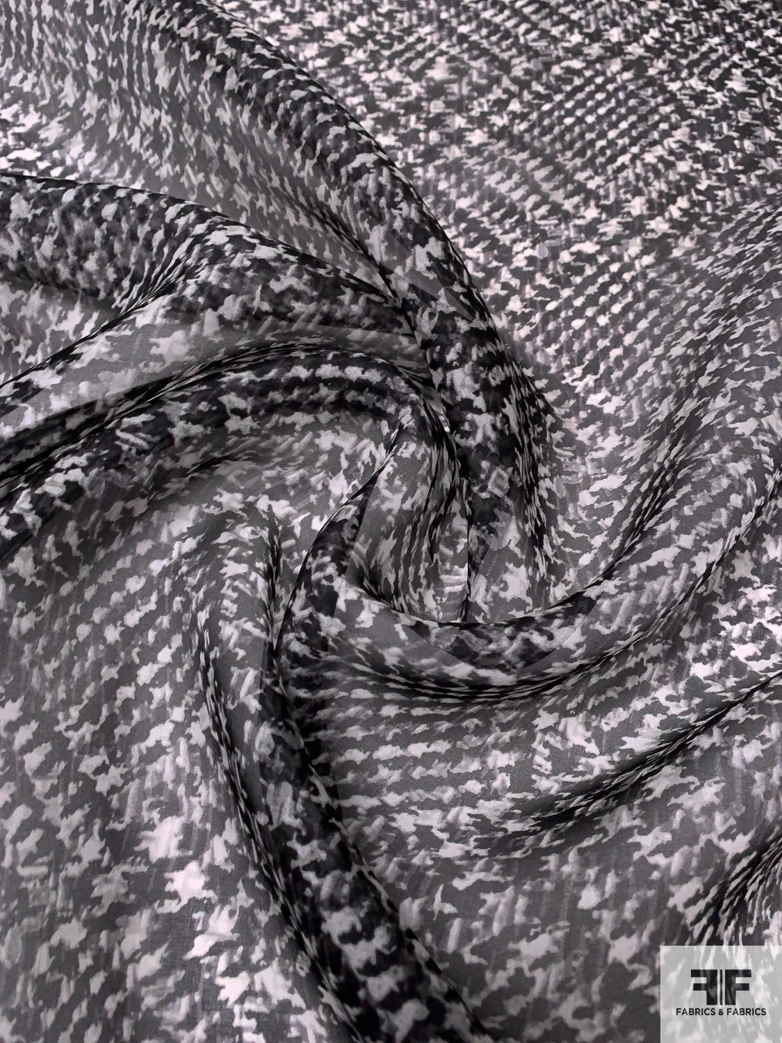 Hazy Diagonal Glen Plaid Printed Silk Organza - Black / White / Grey 5 Hazy Diagonal Glen Plaid Printed Silk Organza - Black / White / Grey - Image 3