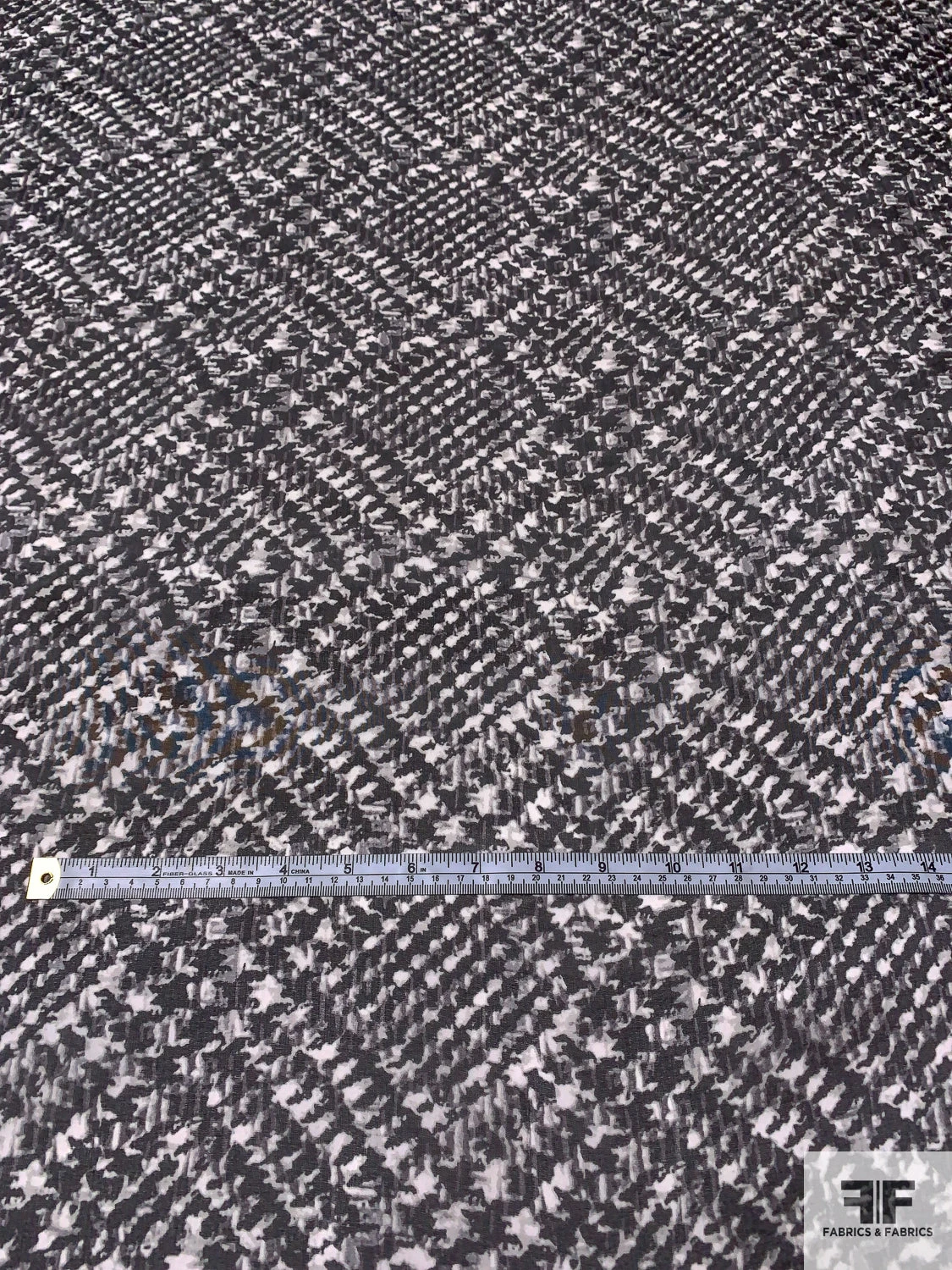 Hazy Diagonal Glen Plaid Printed Silk Organza - Black / White / Grey 6 Hazy Diagonal Glen Plaid Printed Silk Organza - Black / White / Grey - Image 4