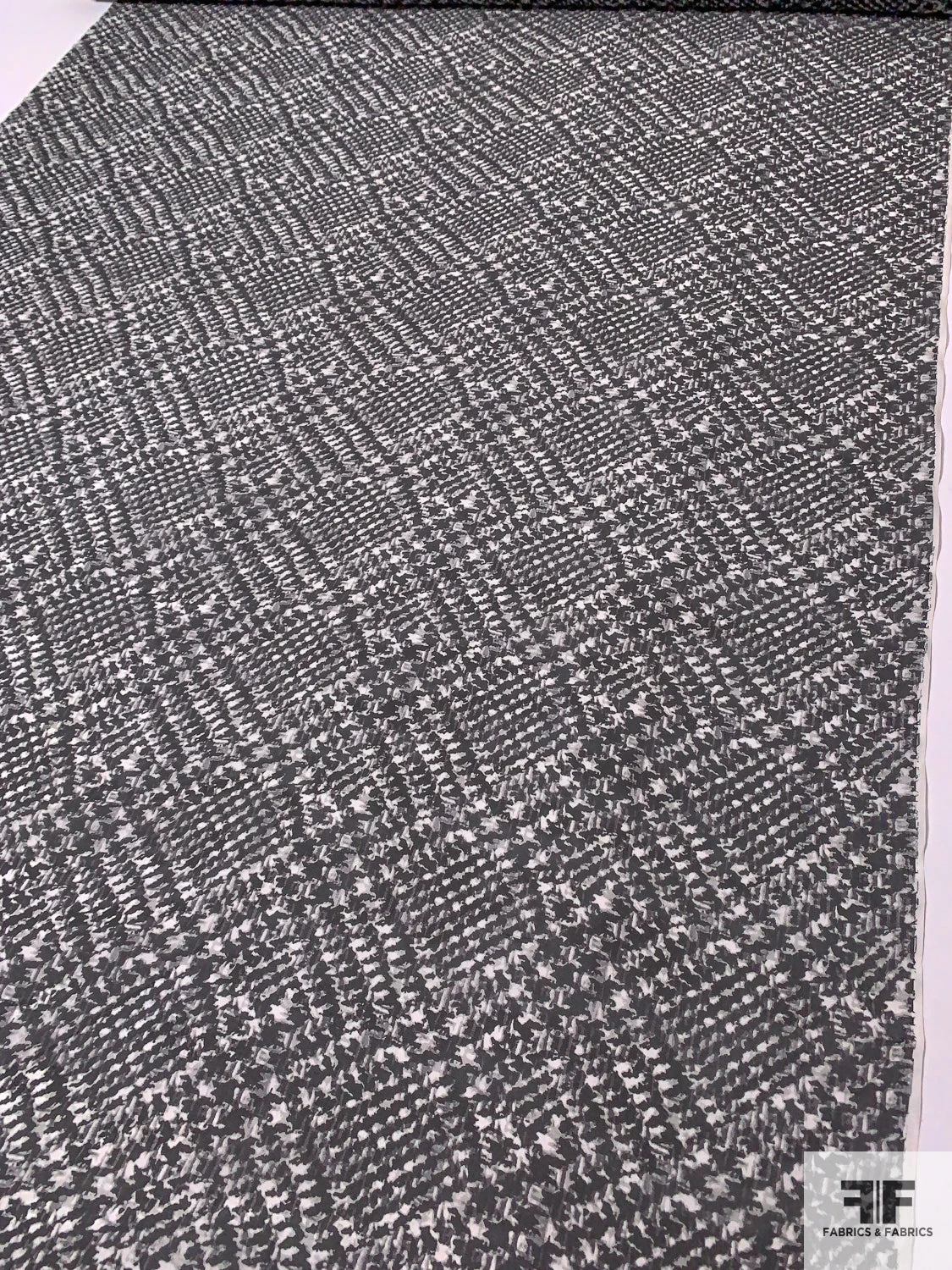 Hazy Diagonal Glen Plaid Printed Silk Organza - Black / White / Grey 8 Hazy Diagonal Glen Plaid Printed Silk Organza - Black / White / Grey - Image 6