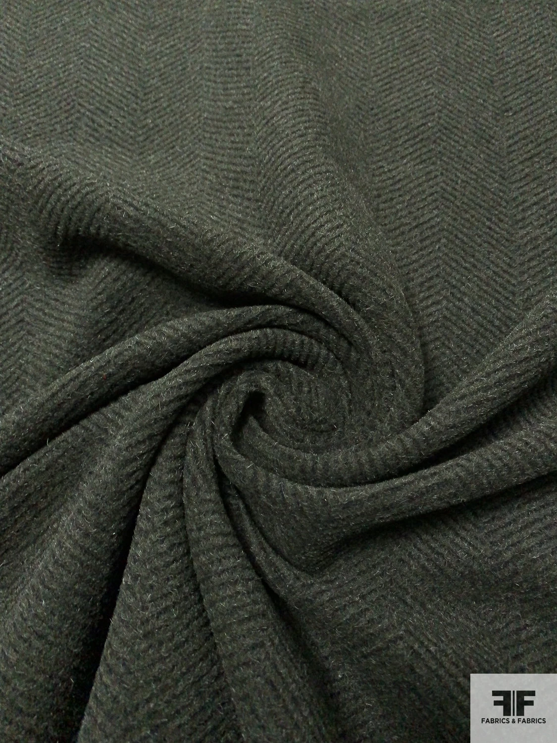 Italian Herringbone Textured And Brushed Wool Blend Coating - Army Green / Black 5 Italian Herringbone Textured And Brushed Wool Blend Coating - Army Green / Black - Image 3