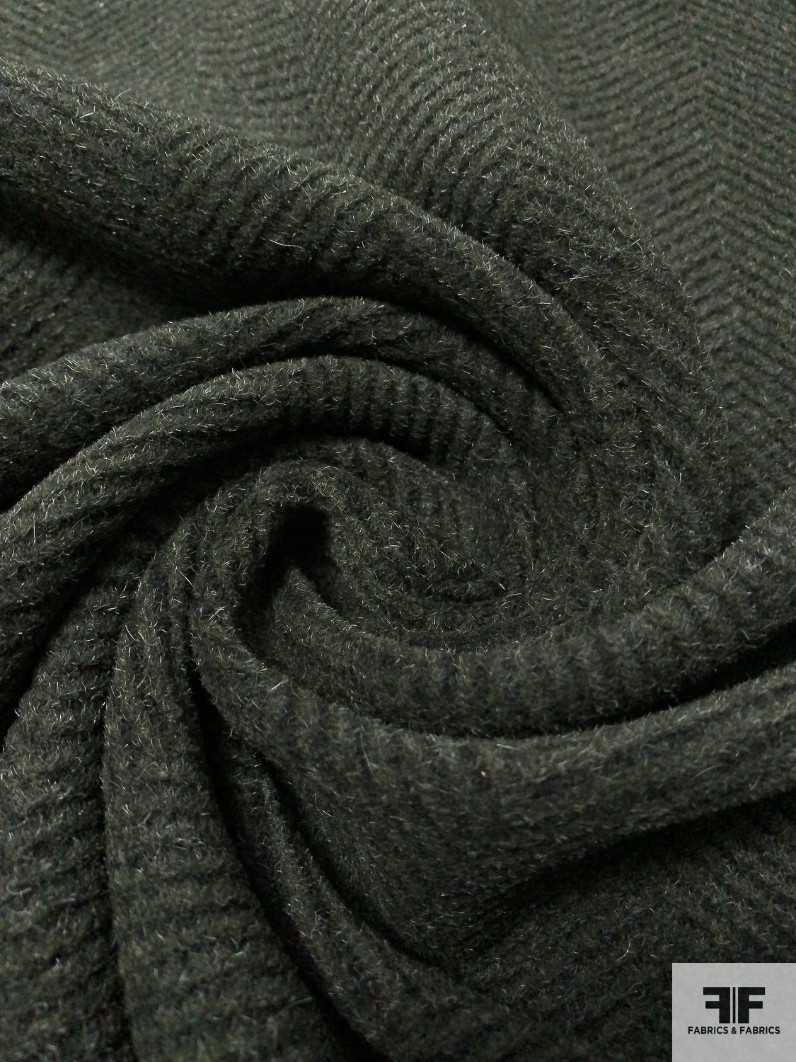 Italian Herringbone Textured And Brushed Wool Blend Coating - Army Green / Black 6 Italian Herringbone Textured And Brushed Wool Blend Coating - Army Green / Black - Image 4