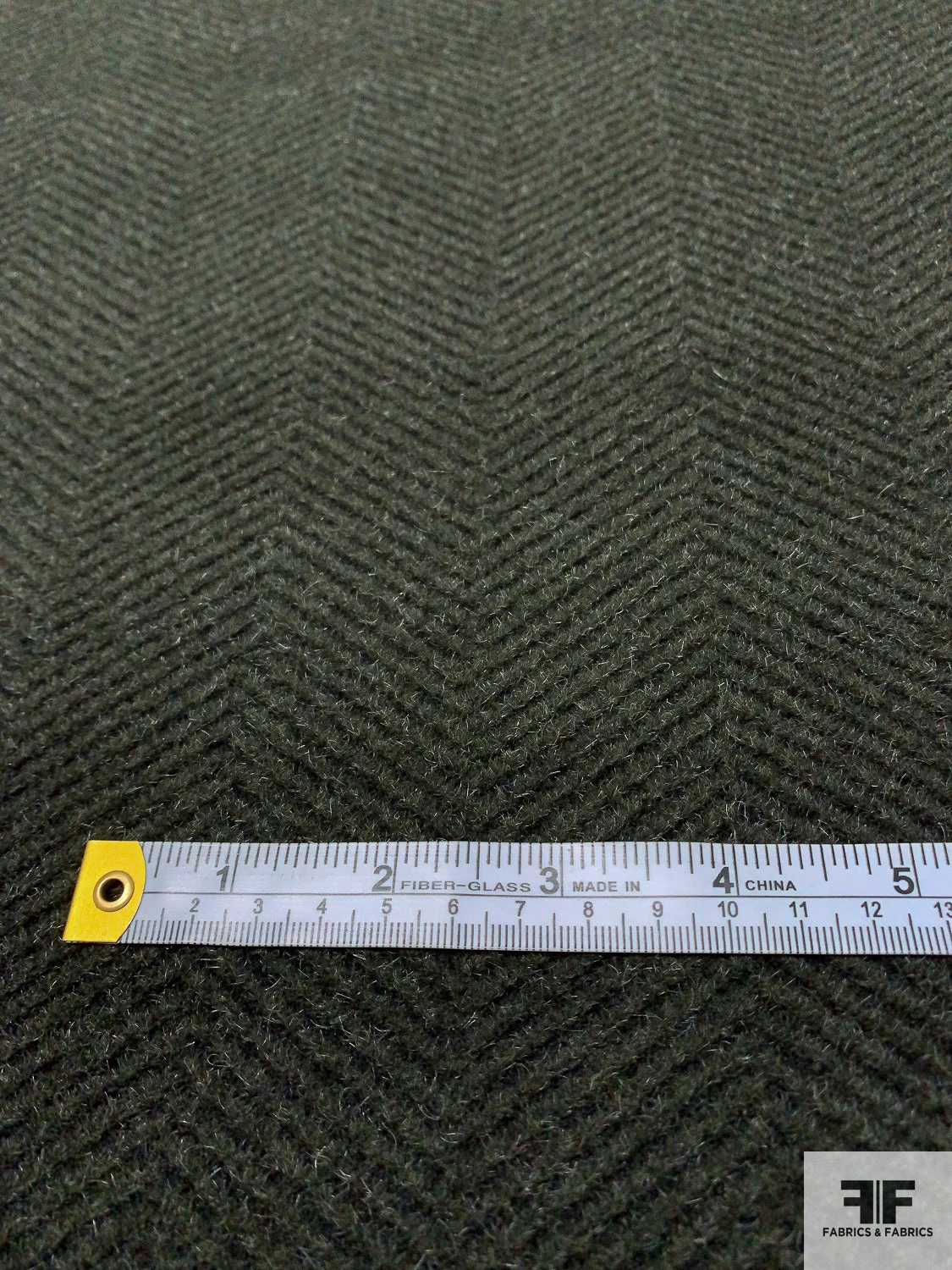 Italian Herringbone Textured And Brushed Wool Blend Coating - Army Green / Black 9 Italian Herringbone Textured And Brushed Wool Blend Coating - Army Green / Black - Image 7