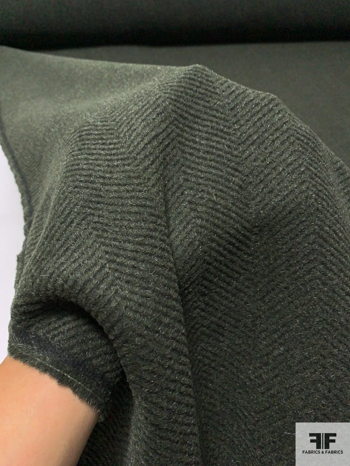 Italian Herringbone Textured And Brushed Wool Blend Coating - Army Green / Black 4 Italian Herringbone Textured And Brushed Wool Blend Coating - Army Green / Black - Image 2