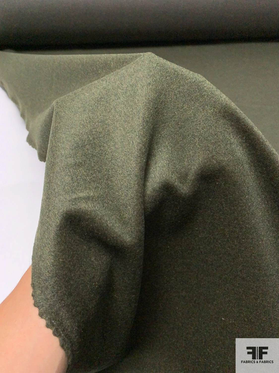 Italian Solid Brushed Light Jacket Weight Wool Coating - Army Green 8 Italian Solid Brushed Light Jacket Weight Wool Coating - Army Green - Image 6