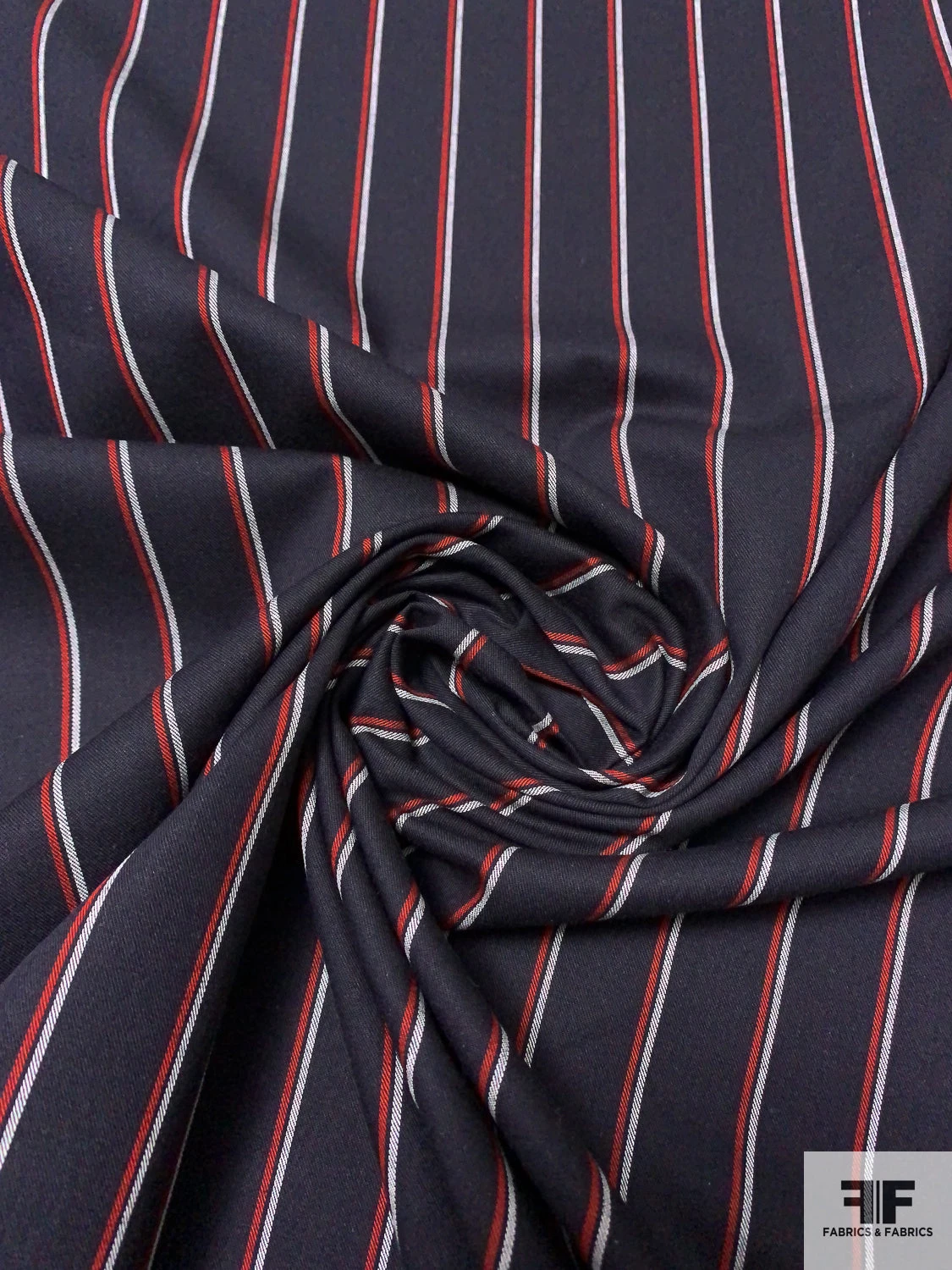 Made In Japan Vertical Striped Fine Twill Cotton Shirting - Black / Red / Off-White 5 Made In Japan Vertical Striped Fine Twill Cotton Shirting - Black / Red / Off-White - Image 3