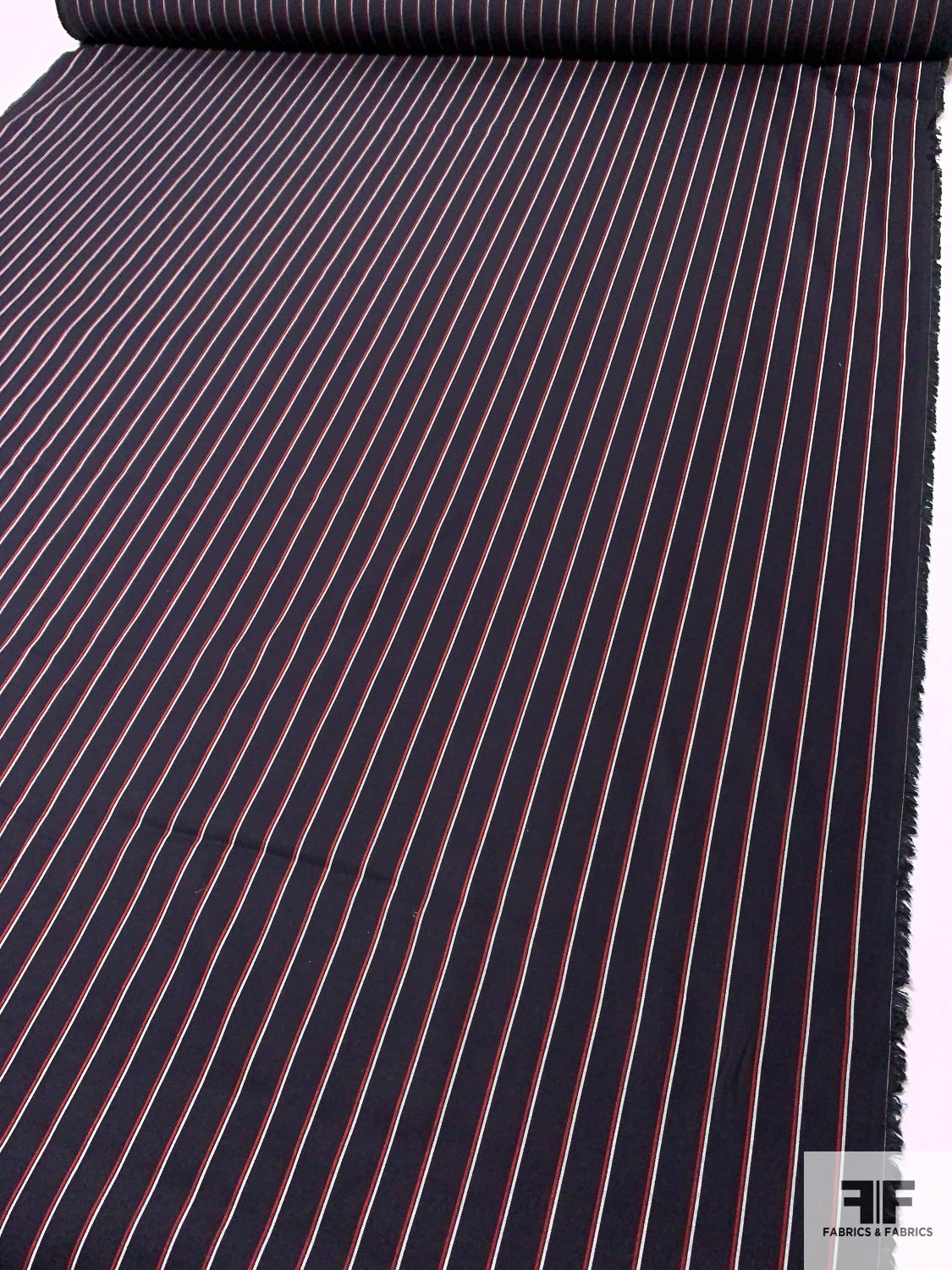 Made In Japan Vertical Striped Fine Twill Cotton Shirting - Black / Red / Off-White 9 Made In Japan Vertical Striped Fine Twill Cotton Shirting - Black / Red / Off-White - Image 7