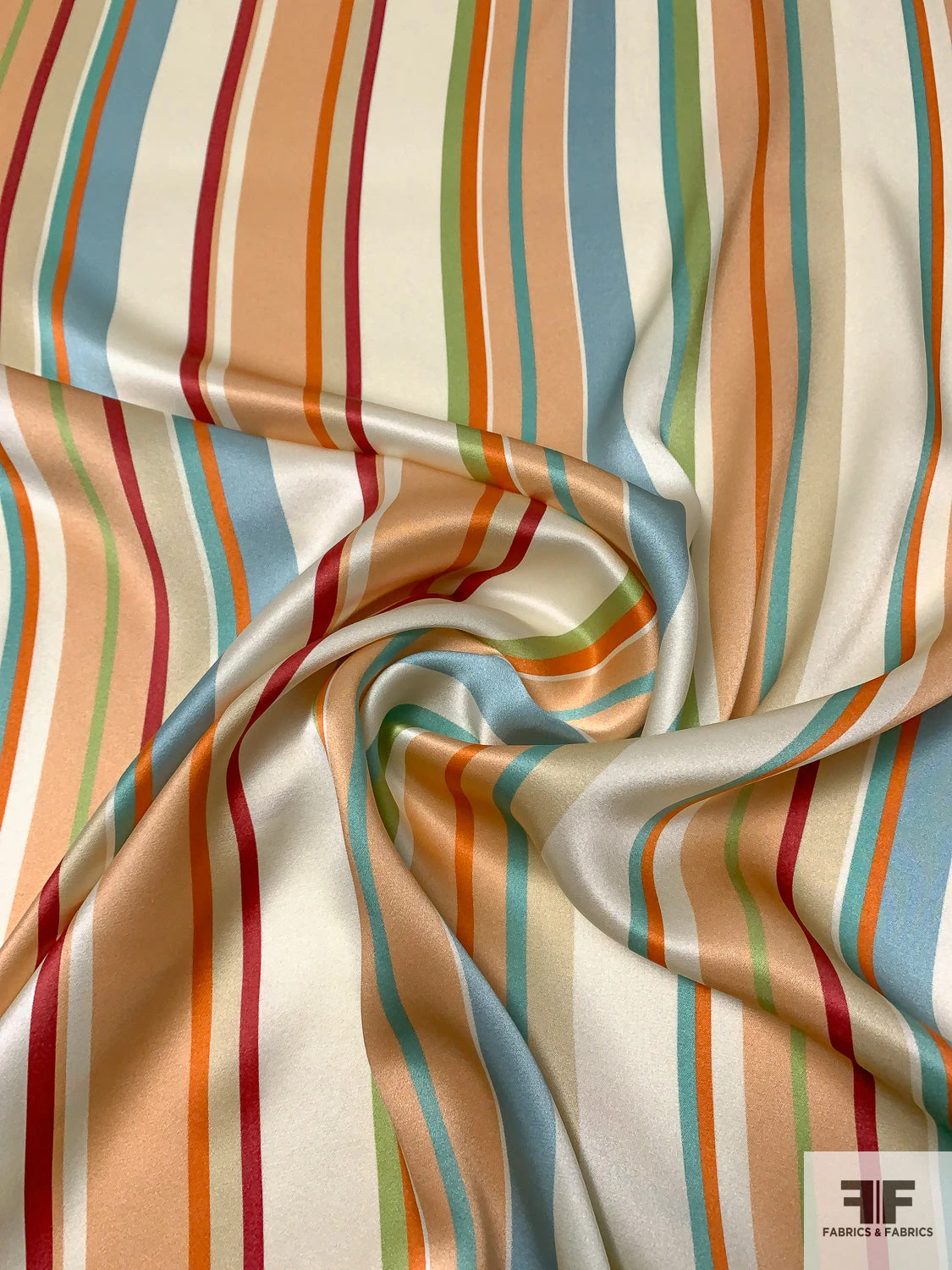 Vertical Multi-Size Striped Printed Silk Charmeuse - Multicolor 3 Vertical Multi-Size Striped Printed Silk Charmeuse - Multicolor
