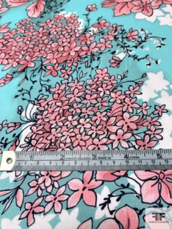 Trailing Floral Printed Silk Charmeuse - Aqua / Pink / Black 15 Trailing Floral Printed Silk Charmeuse - Aqua / Pink / Black -Fabrics And Fabrics Store 14945 6