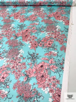Trailing Floral Printed Silk Charmeuse - Aqua / Pink / Black 16 Trailing Floral Printed Silk Charmeuse - Aqua / Pink / Black -Fabrics And Fabrics Store 14945 7