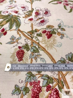 Floral And Leaf Stems Printed Silk Shantung, - Pear Green / Tan / Cranberry / Light Ivory -Fabrics And Fabrics Store 15004 6