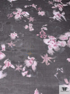 Marchesa Watercolor Floral Printed Silk Organza - Black / Dark Fuchsia / Grey / White -Fabrics And Fabrics Store 15033 4