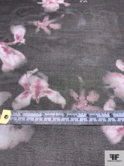 Marchesa Watercolor Floral Printed Silk Organza - Black / Dark Fuchsia / Grey / White -Fabrics And Fabrics Store 15033 6