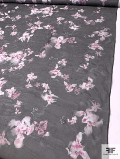 Marchesa Watercolor Floral Printed Silk Organza - Black / Dark Fuchsia / Grey / White -Fabrics And Fabrics Store 15033 7