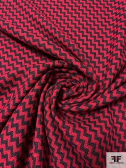 Italian Diagonal Chevron Yarn-Dyed Lightweight Wool Suiting - Red / Black -Fabrics And Fabrics Store 15065 2