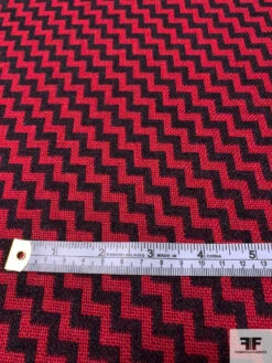 Italian Diagonal Chevron Yarn-Dyed Lightweight Wool Suiting - Red / Black -Fabrics And Fabrics Store 15065 6