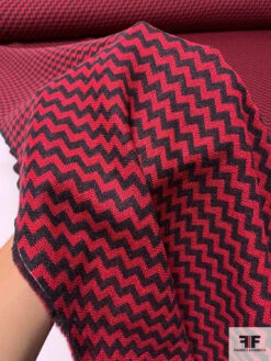 Italian Diagonal Chevron Yarn-Dyed Lightweight Wool Suiting - Red / Black -Fabrics And Fabrics Store 15065 8