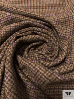 Made In England Ralph Lauren Mini Houndstooth Grid Cashmere Suiting - Shades Of Brown / Purple -Fabrics And Fabrics Store 15072 3