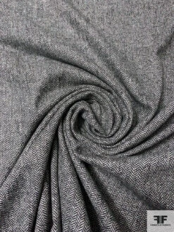 Italian Herringbone Wool Blend Suiting - Black / Off-White