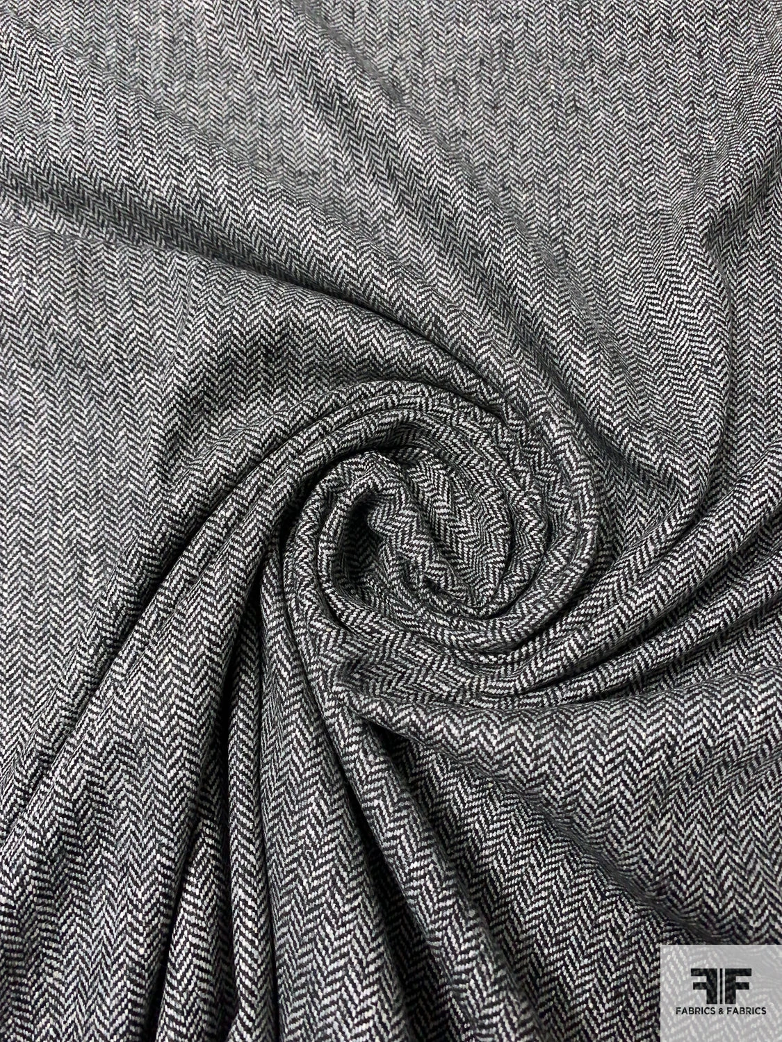 Italian Herringbone Wool Blend Suiting - Black / Off-White 3 Italian Herringbone Wool Blend Suiting - Black / Off-White