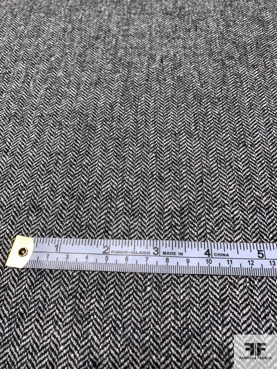 Italian Herringbone Wool Blend Suiting - Black / Off-White 7 Italian Herringbone Wool Blend Suiting - Black / Off-White - Image 5