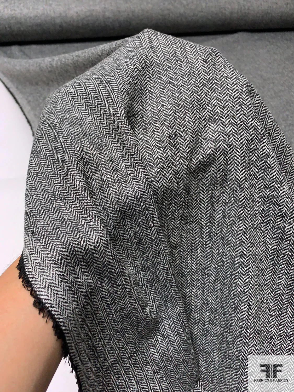 Italian Herringbone Wool Blend Suiting - Black / Off-White 9 Italian Herringbone Wool Blend Suiting - Black / Off-White - Image 7