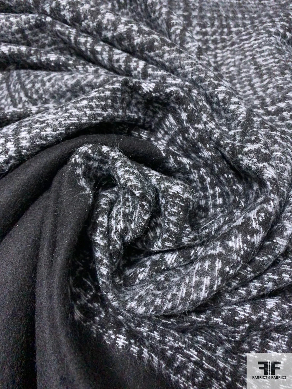 Italian Glen Plaid Wool Blend Brushed Tweed Panel - Grey / Charcoal / Black 6 Italian Glen Plaid Wool Blend Brushed Tweed Panel - Grey / Charcoal / Black - Image 4