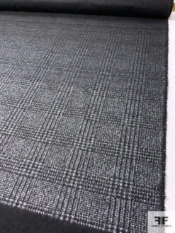 Italian Glen Plaid Wool Blend Brushed Tweed Panel - Grey / Charcoal / Black