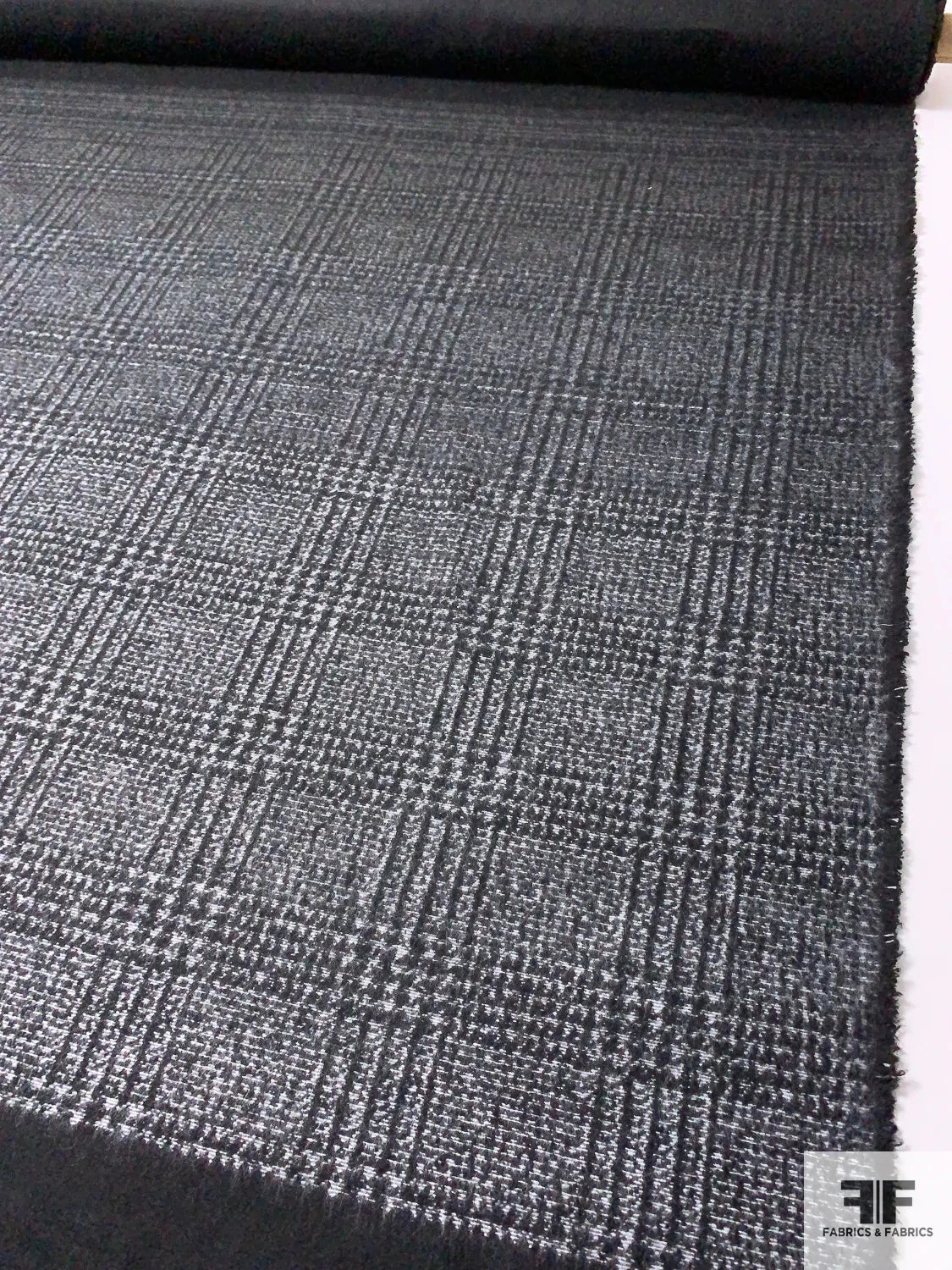 Italian Glen Plaid Wool Blend Brushed Tweed Panel - Grey / Charcoal / Black 3 Italian Glen Plaid Wool Blend Brushed Tweed Panel - Grey / Charcoal / Black