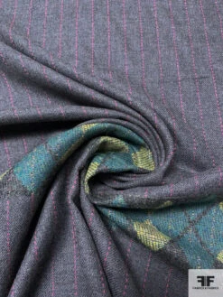 Italian Striped And Argyle Gabardine Flannel Wool Suiting Panel - Heather Grey / Hot Pink / Greens