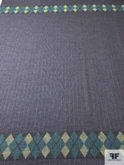 Italian Striped And Argyle Gabardine Flannel Wool Suiting Panel - Heather Grey / Hot Pink / Greens -Fabrics And Fabrics Store 15092 3