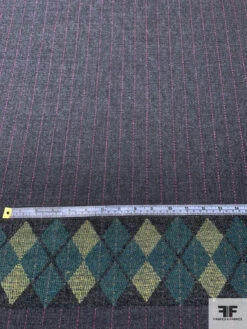 Italian Striped And Argyle Gabardine Flannel Wool Suiting Panel - Heather Grey / Hot Pink / Greens -Fabrics And Fabrics Store 15092 4