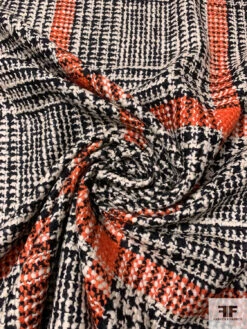 Italian Glen Plaid Wool Jacket Weight Tweed Suiting - Orange / Black / Off-White -Fabrics And Fabrics Store 15096 1