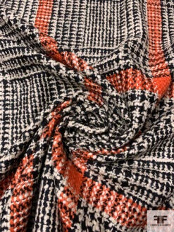 Italian Glen Plaid Wool Jacket Weight Tweed Suiting - Orange / Black / Off-White -Fabrics And Fabrics Store 15096 2