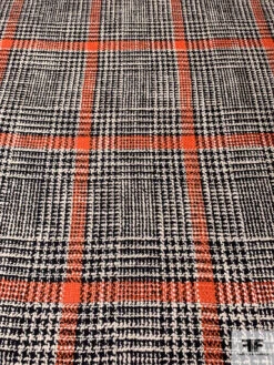 Italian Glen Plaid Wool Jacket Weight Tweed Suiting - Orange / Black / Off-White -Fabrics And Fabrics Store 15096 3